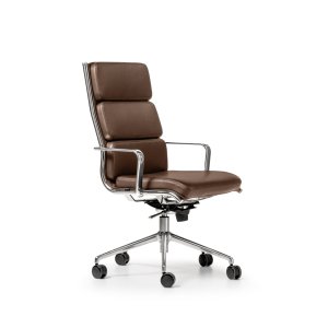 Directiestoel The Season Comfort van Quinti in zwart leer met hoge rug op wielen